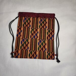 Red and Blue Geometric Backpack with Drawstring Closure